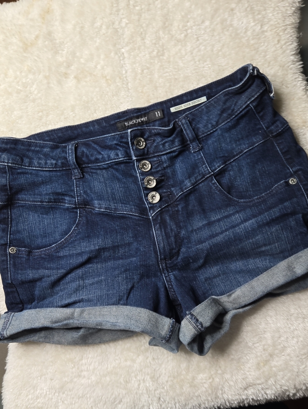 Blackheart Dark Blue Rolled Cuff Button-Front Jean Shorts